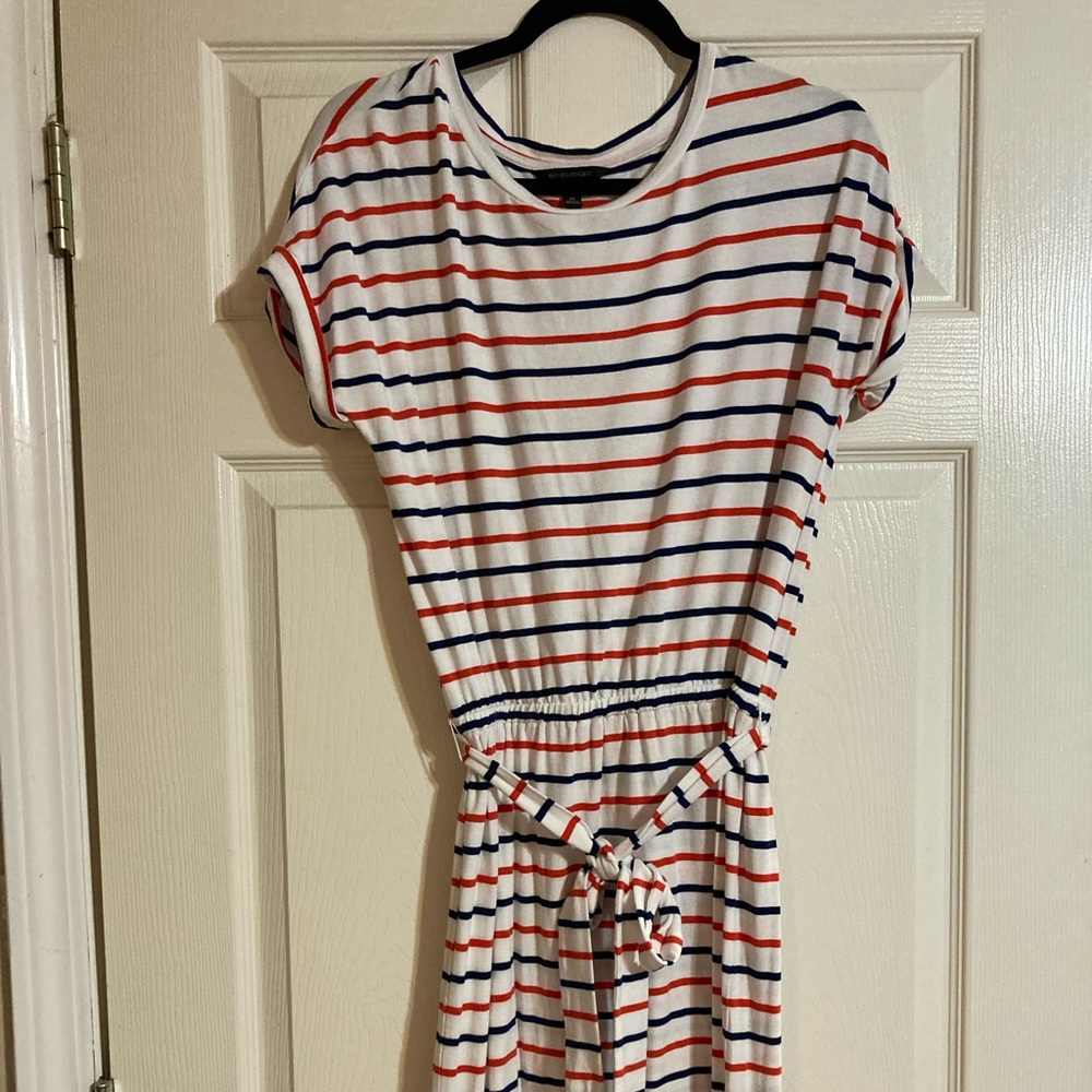Red, white and blue cinched waist dress